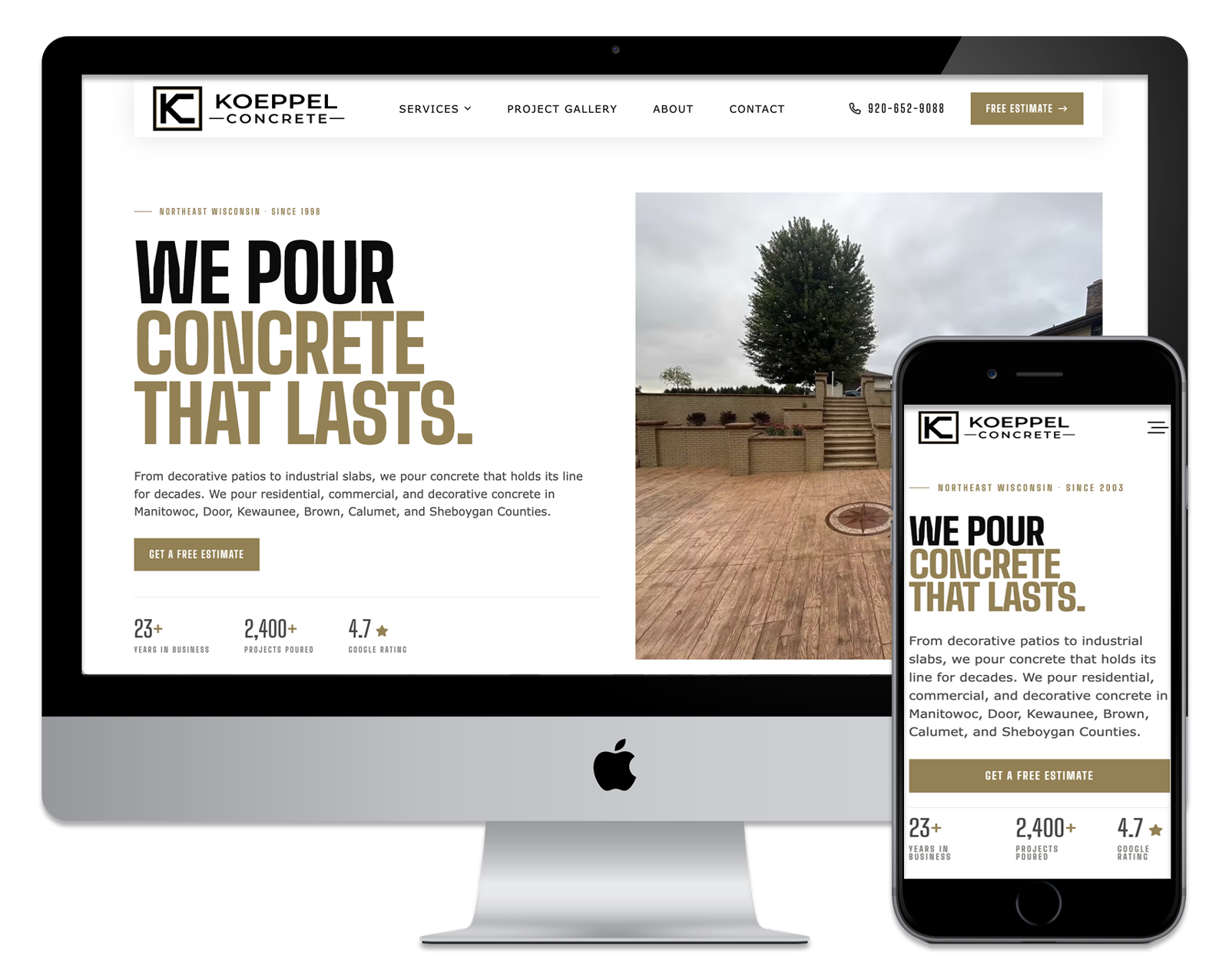 Koeppel Concrete website displayed on desktop and mobile