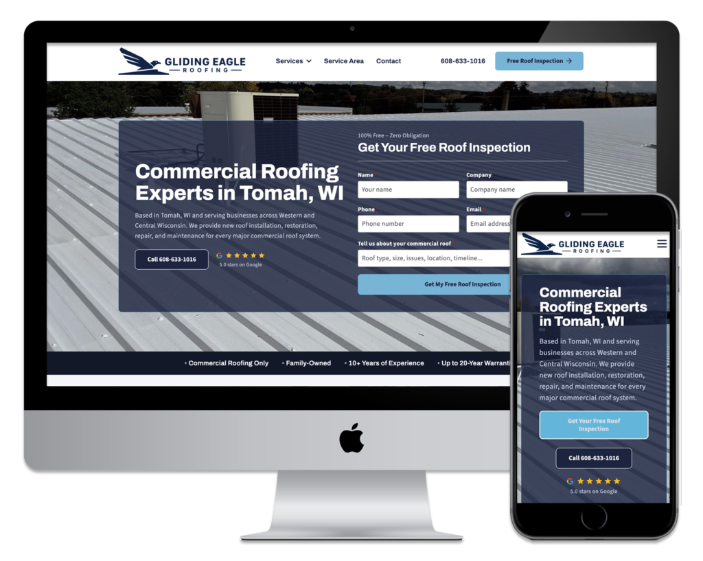 Gliding Eagle Roofing website on desktop and mobile