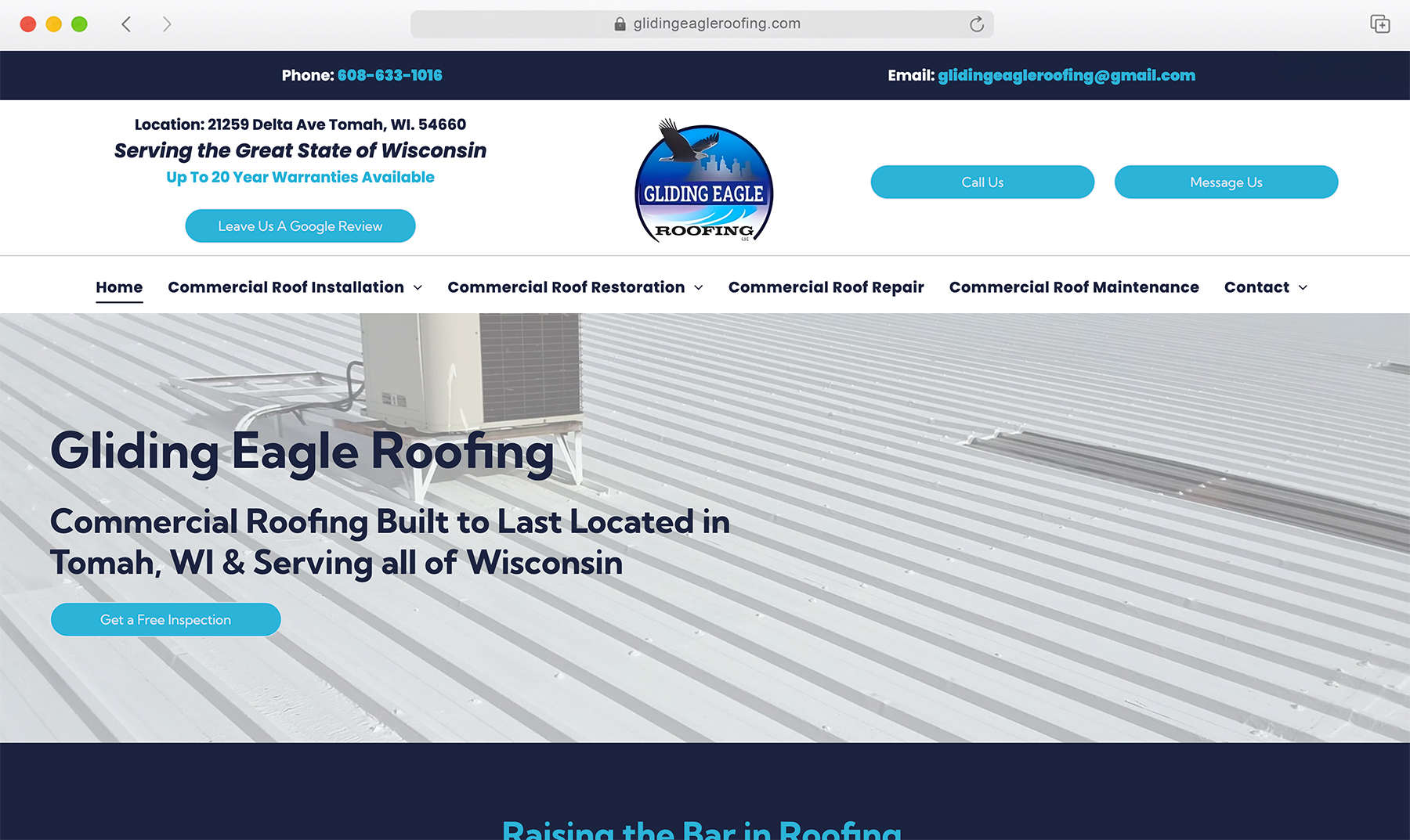 Gliding Eagle Roofing commercial roofing company website homepage