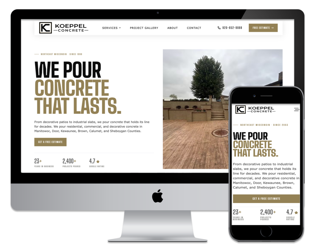 Koeppel Concrete website displayed on desktop and mobile