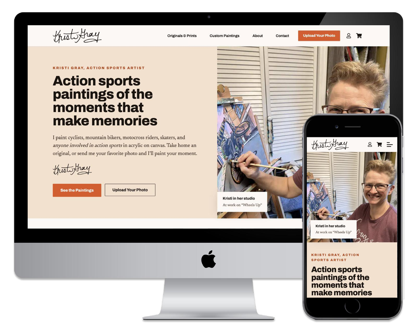 Kristi Gray action sports artist website on desktop and mobile